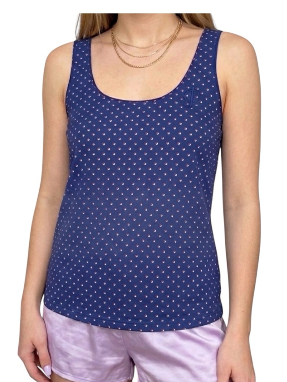 Juicy Couture Vintage Y2K Blue Polka Dot Cami Pajama Top Embroidered Logo M